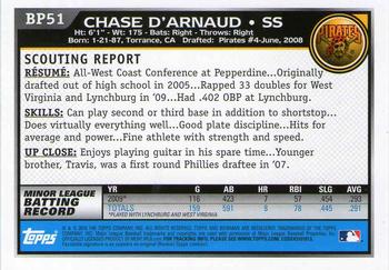 2010 Bowman Chrome - Prospects Black #BP51 Chase D'Arnaud Back