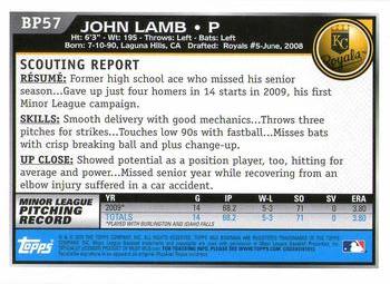 2010 Bowman Chrome - Prospects Black #BP57 John Lamb Back