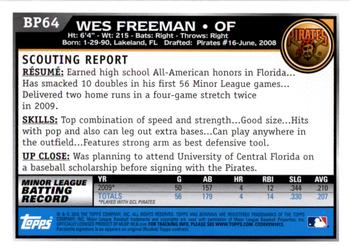 2010 Bowman Chrome - Prospects Black #BP64 Wes Freeman Back