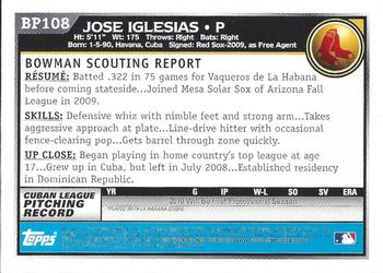 2010 Bowman Chrome - Prospects Black #BP108 Jose Iglesias Back