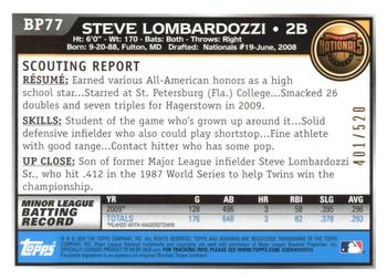 2010 Bowman - Prospects Blue #BP77 Steve Lombardozzi Back