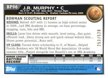 2010 Bowman - Prospects Blue #BP96 J.R. Murphy Back