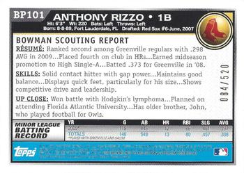 2010 Bowman - Prospects Blue #BP101 Anthony Rizzo Back