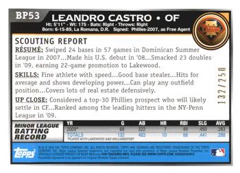 2010 Bowman - Prospects Orange #BP53 Leandro Castro Back