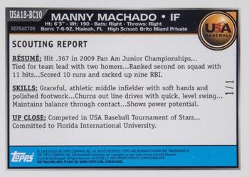 2010 Bowman Chrome - 18U USA Baseball SuperFractors #USA18-BC10 Manny Machado Back