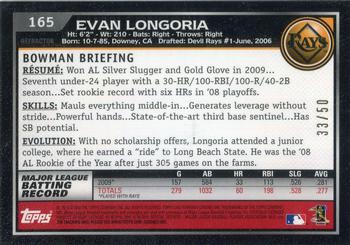 2010 Bowman Chrome - Gold Refractors #165 Evan Longoria Back