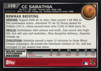 2010 Bowman Chrome - Refractors #158 CC Sabathia Back