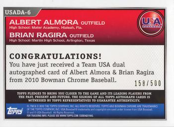 2010 Bowman Chrome - USA Baseball Dual Autographs #USADA-6 Albert Almora / Brian Ragira Back