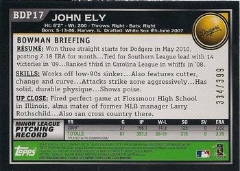 2010 Bowman Draft Picks & Prospects - Blue #BDP17 John Ely Back