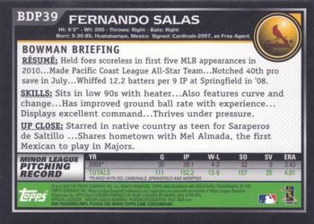 2010 Bowman Draft Picks & Prospects - Gold #BDP39 Fernando Salas Back