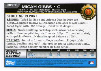 2010 Bowman Draft Picks & Prospects - Prospects #BDPP15 Micah Gibbs Back