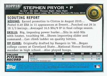 2010 Bowman Draft Picks & Prospects - Prospects #BDPP18 Stephen Pryor Back