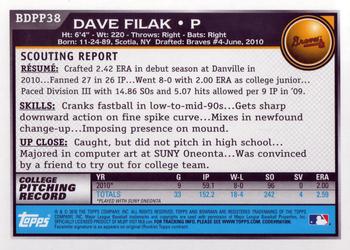 2010 Bowman Draft Picks & Prospects - Prospects #BDPP38 Dave Filak Back