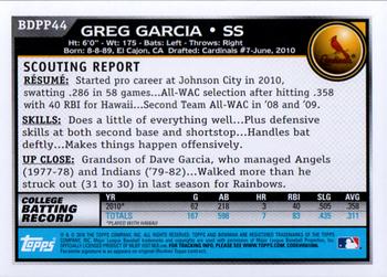 2010 Bowman Draft Picks & Prospects - Prospects #BDPP44 Greg Garcia Back
