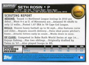 2010 Bowman Draft Picks & Prospects - Prospects #BDPP55 Seth Rosin Back