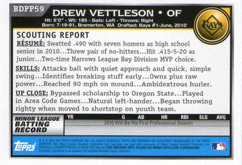 2010 Bowman Draft Picks & Prospects - Prospects #BDPP59 Drew Vettleson Back