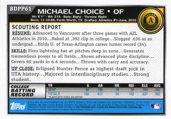 2010 Bowman Draft Picks & Prospects - Prospects #BDPP61 Michael Choice Back