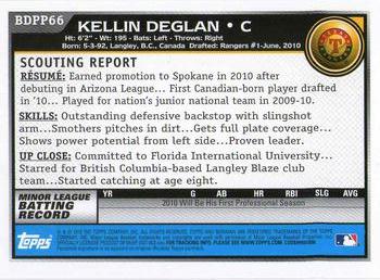 2010 Bowman Draft Picks & Prospects - Prospects #BDPP66 Kellin Deglan Back