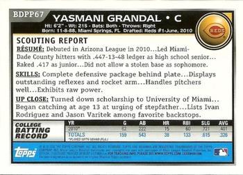 2010 Bowman Draft Picks & Prospects - Prospects #BDPP67 Yasmani Grandal Back