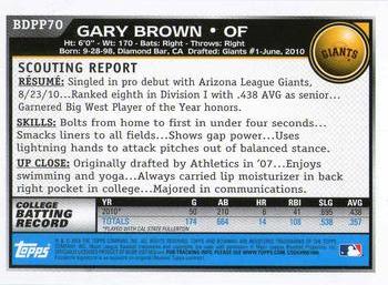 2010 Bowman Draft Picks & Prospects - Prospects #BDPP70 Gary Brown Back
