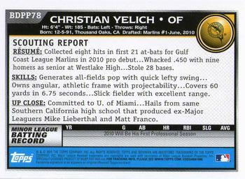 2010 Bowman Draft Picks & Prospects - Prospects #BDPP78 Christian Yelich Back