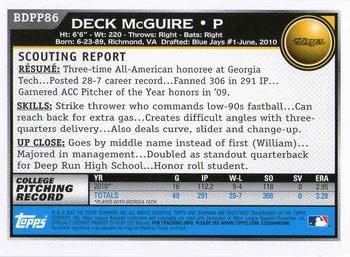 2010 Bowman Draft Picks & Prospects - Prospects #BDPP86 Deck McGuire Back