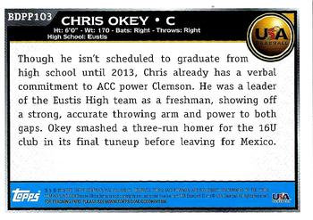 2010 Bowman Draft Picks & Prospects - Prospects #BDPP103 Chris Okey Back