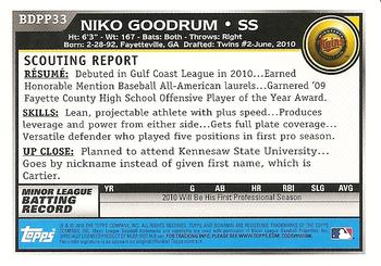2010 Bowman Draft Picks & Prospects - Prospects #BDPP33 Niko Goodrum Back
