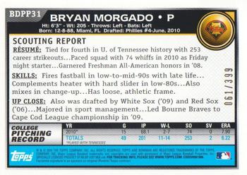 2010 Bowman Draft Picks & Prospects - Prospects Blue #BDPP31 Bryan Morgado Back