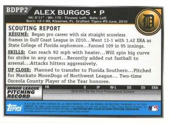 2010 Bowman Draft Picks & Prospects - Prospects Gold #BDPP2 Alex Burgos Back