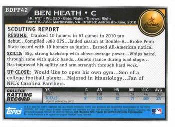 2010 Bowman Draft Picks & Prospects - Prospects Gold #BDPP42 Ben Heath Back