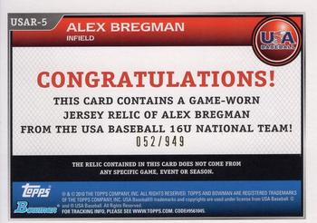2010 Bowman Draft Picks & Prospects - USA Baseball Jerseys #USAR-5 Alex Bregman Back