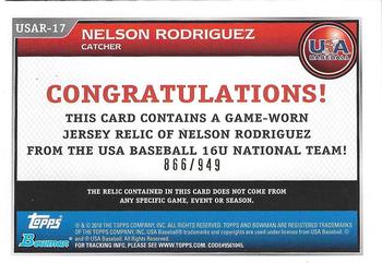 2010 Bowman Draft Picks & Prospects - USA Baseball Jerseys #USAR-17 Nelson Rodriguez Back
