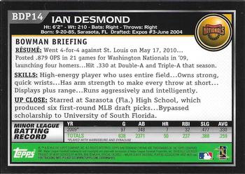 2010 Bowman Draft Picks & Prospects - Chrome #BDP14 Ian Desmond Back