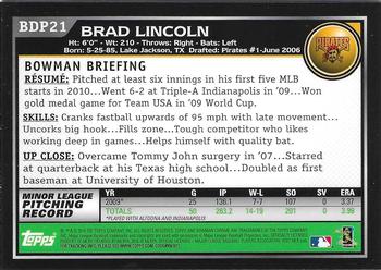 2010 Bowman Draft Picks & Prospects - Chrome #BDP21 Brad Lincoln Back