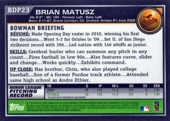 2010 Bowman Draft Picks & Prospects - Chrome #BDP23 Brian Matusz Back