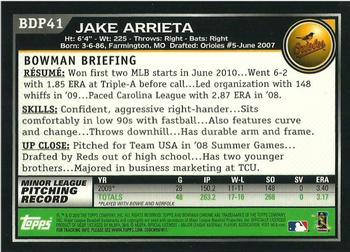 2010 Bowman Draft Picks & Prospects - Chrome #BDP41 Jake Arrieta Back