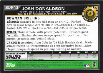 2010 Bowman Draft Picks & Prospects - Chrome #BDP43 Josh Donaldson Back