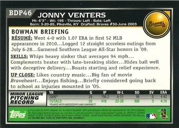 2010 Bowman Draft Picks & Prospects - Chrome #BDP46 Jonny Venters Back