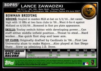 2010 Bowman Draft Picks & Prospects - Chrome #BDP85 Lance Zawadzki Back