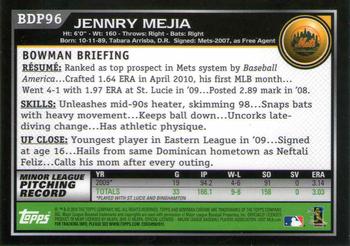 2010 Bowman Draft Picks & Prospects - Chrome #BDP96 Jenrry Mejia Back