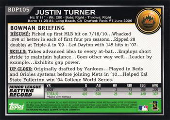 2010 Bowman Draft Picks & Prospects - Chrome #BDP105 Justin Turner Back
