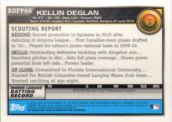 2010 Bowman Draft Picks & Prospects - Chrome Prospect Autographs #BDPP66 Kellin Deglan Back