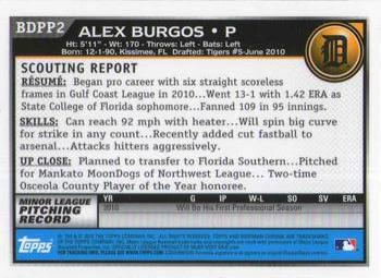 2010 Bowman Draft Picks & Prospects - Chrome Prospects #BDPP2 Alex Burgos Back