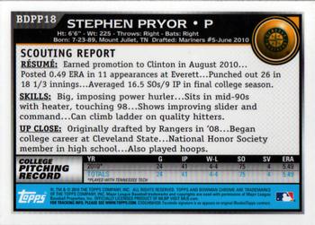 2010 Bowman Draft Picks & Prospects - Chrome Prospects #BDPP18 Stephen Pryor Back