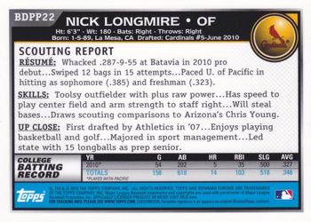 2010 Bowman Draft Picks & Prospects - Chrome Prospects #BDPP22 Nick Longmire Back