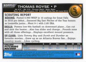2010 Bowman Draft Picks & Prospects - Chrome Prospects #BDPP52 Thomas Royse Back