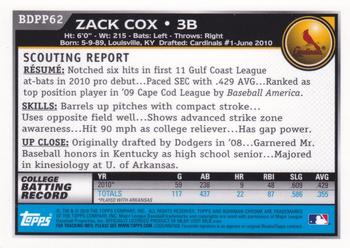 2010 Bowman Draft Picks & Prospects - Chrome Prospects #BDPP62 Zack Cox Back