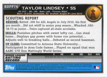 2010 Bowman Draft Picks & Prospects - Chrome Prospects #BDPP76 Taylor Lindsey Back