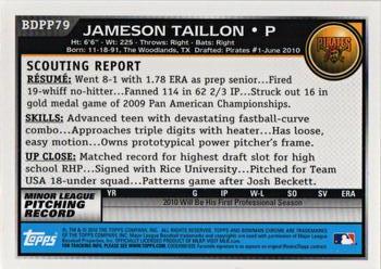 2010 Bowman Draft Picks & Prospects - Chrome Prospects #BDPP79 Jameson Taillon Back